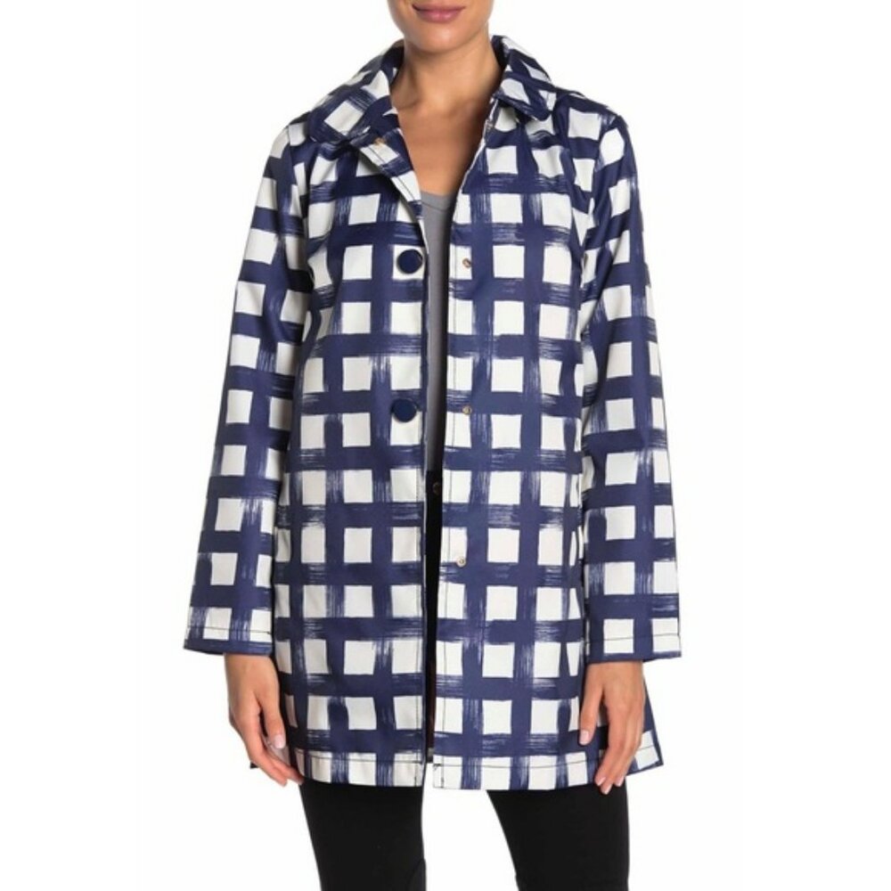 NwOT - Kate Spade Retro–1960s Windowpane print hooded snap rain jacket / Coat